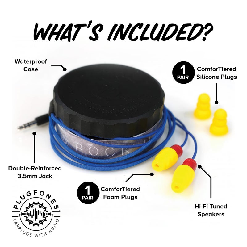 Plugfones Protector Volume Limited Audio Earbuds, OSHA Compliant Earplugs with Sound, Blue & Yellow - Image 5